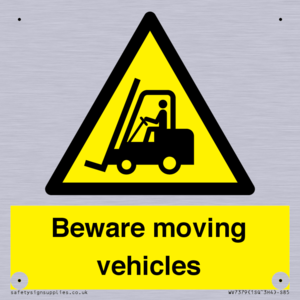 Beware moving vehicles with Warning forklift symbol